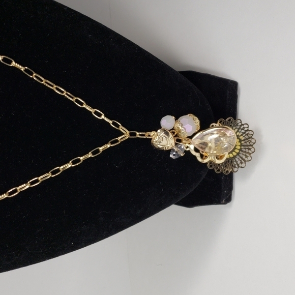 Gold-Tone Necklace with Beads, Hearts, Flower, Crystal Charms - Women's Jewelry - Picture 5 of 6